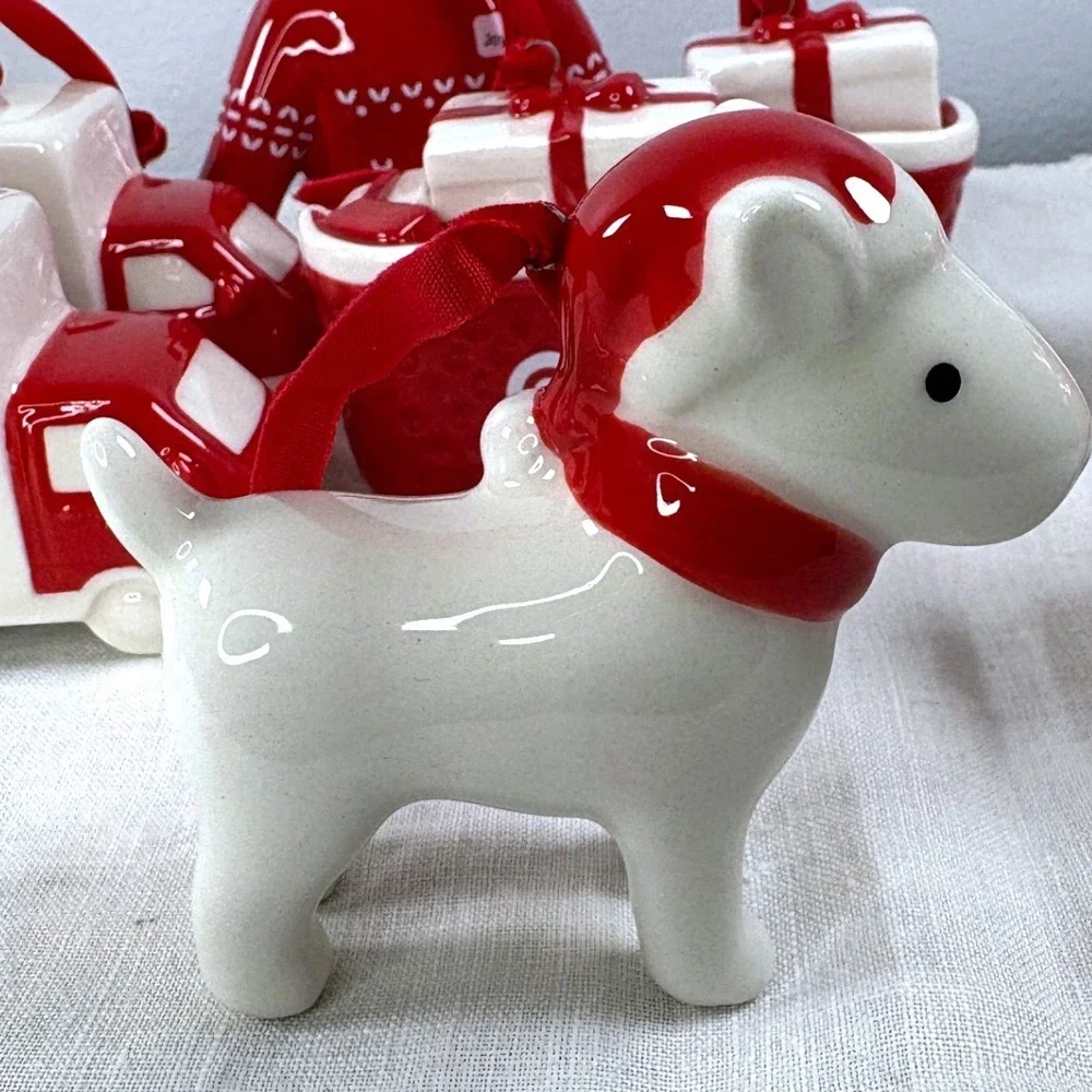 Target Ceramic Christmas Ornaments 12pc Set Red White Dog